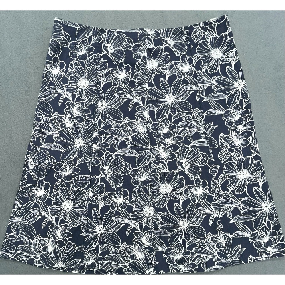 J Crew Skirt 10 Blue White Floral 100% Cotton A‎ Line Preppy Career Casual
